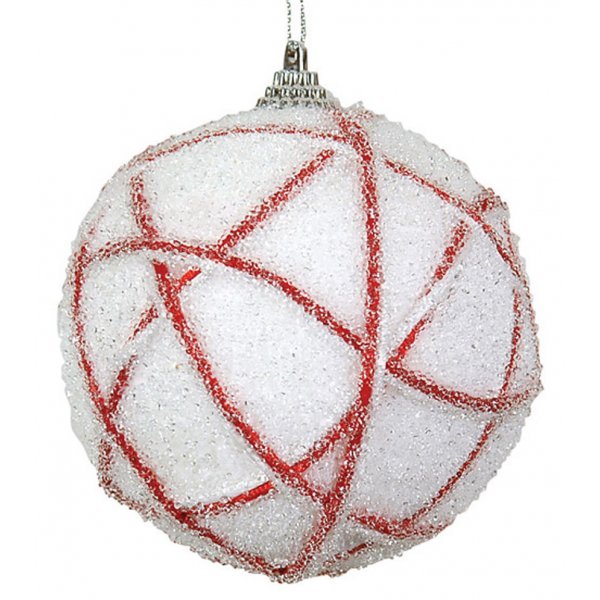 Χριστουγεννιάτικη Μπάλα Λευκή, Τυλιγμένη με Κόκκινη Λινάτσα (10cm)